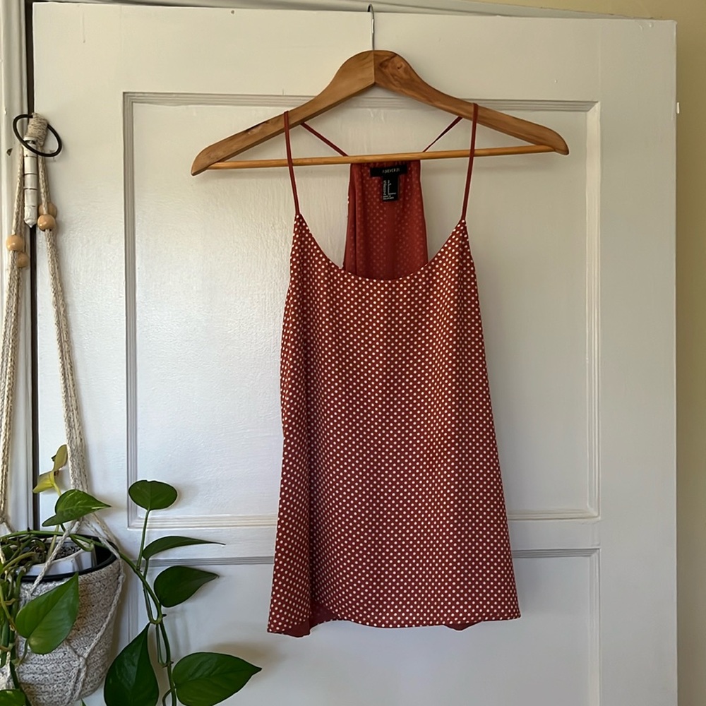 FOREVER 21 orange and white polka dot tank top. Size Small